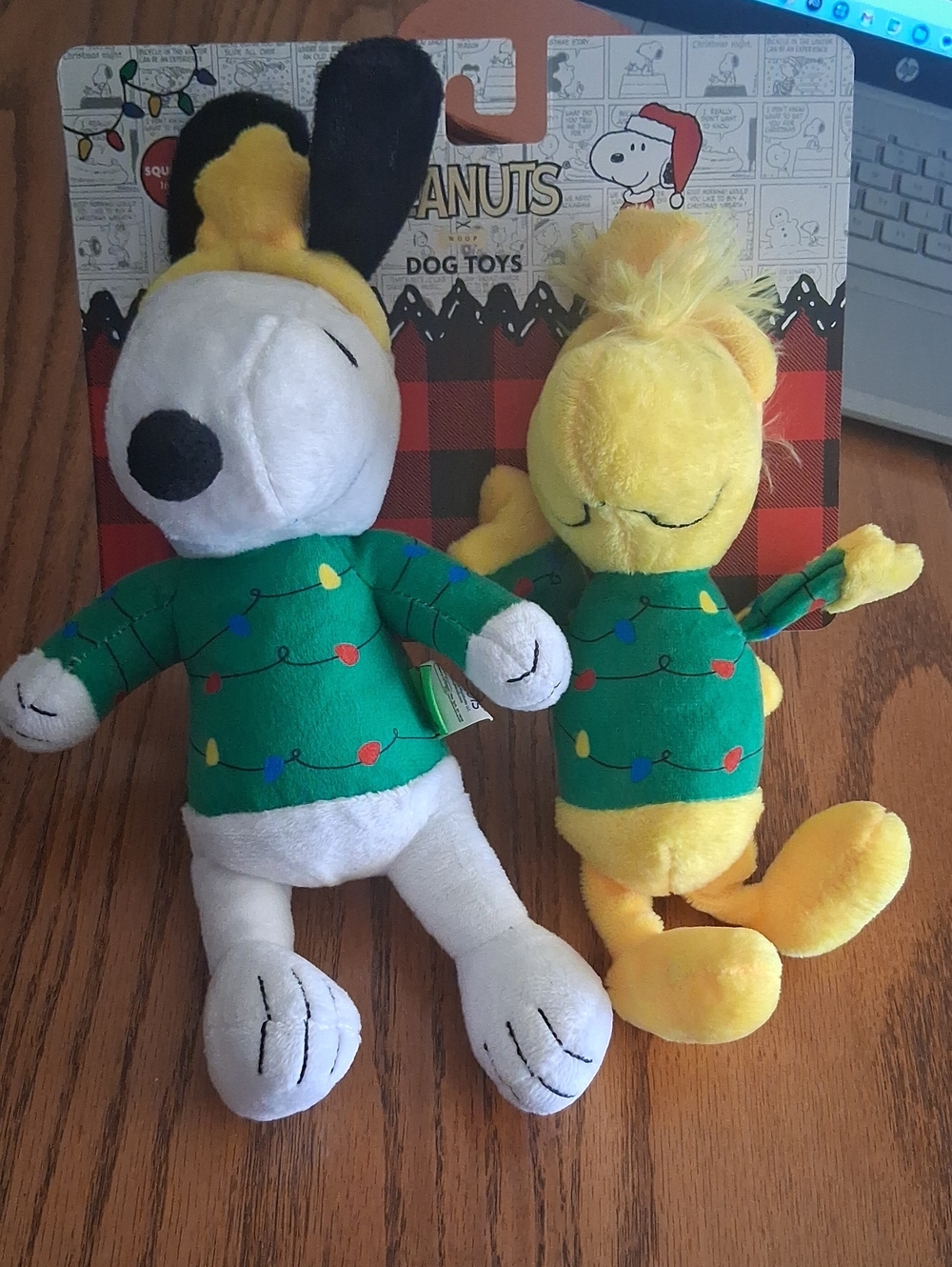 Peanuts Snoopy & Woodstock Plush Pair in Green Holiday Sweaters